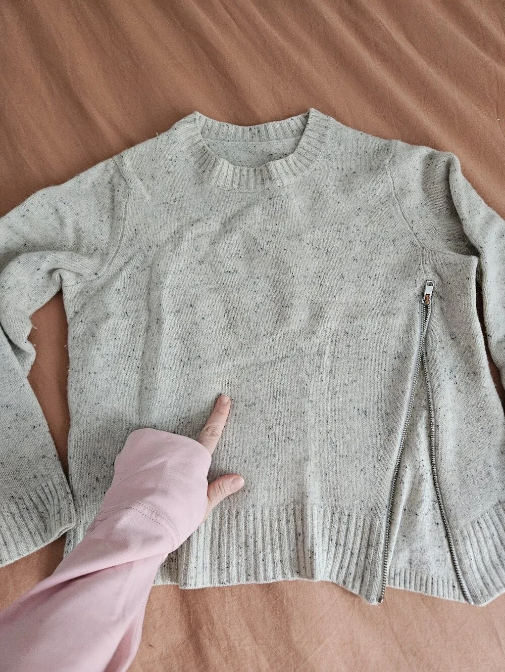 100% Cashmere AQUA Zip Detail Donegal Crewneck Sweater - Medium - Picture 5 of 6
